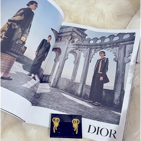 🥳HP:CHRISTIAN DIOR Glamours Gold Double Rope Loops Clip-On Rare Antique Earring - Picture 5 of 16